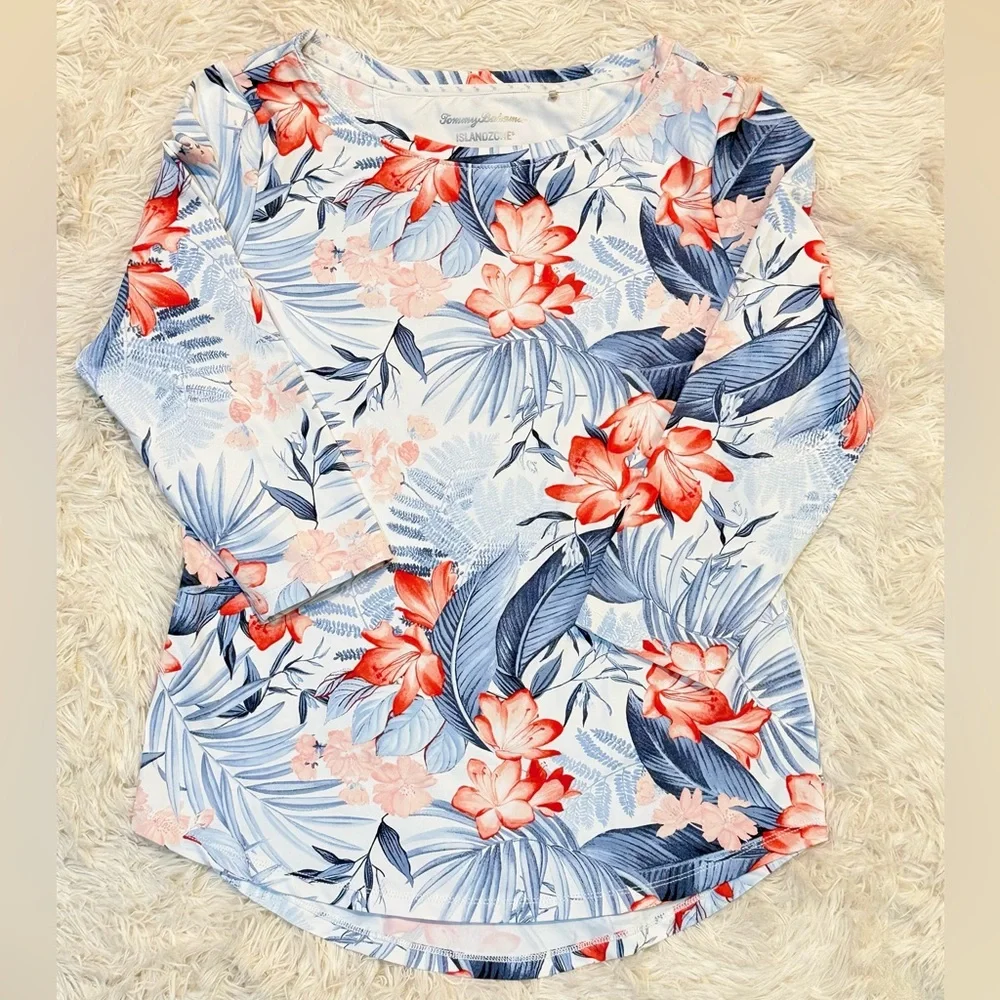 Tommy Bahama Women’s ISLANDZONE Floral Scoop Neck Top | 3/4 sleeves | XS | NWOT - Picture 1 of 5